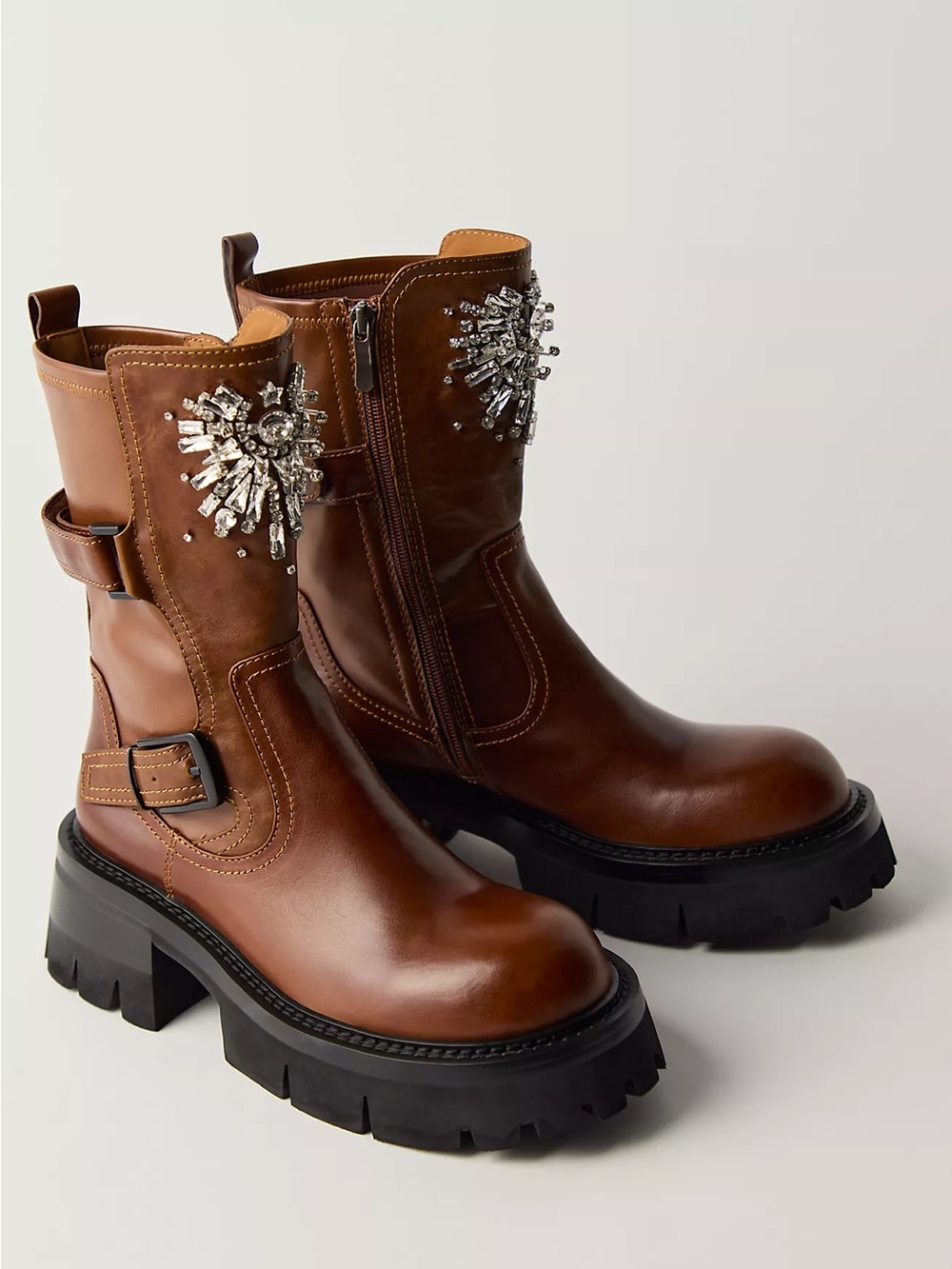 New Free People Nan-Ku Glasgow Embellished Boots Tan